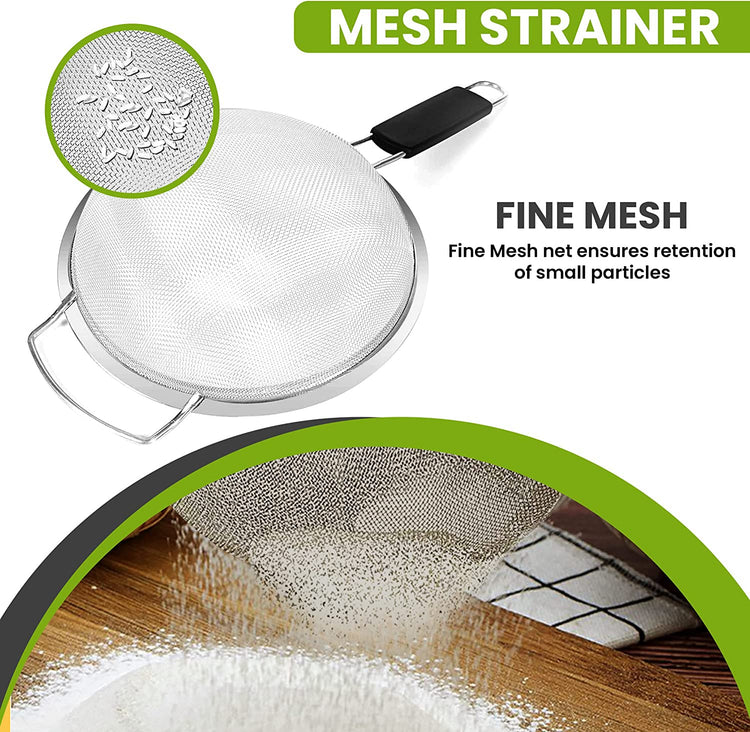 9" Large Extra Fine Mesh Strainer with Thermo Plastic Rubber Handle