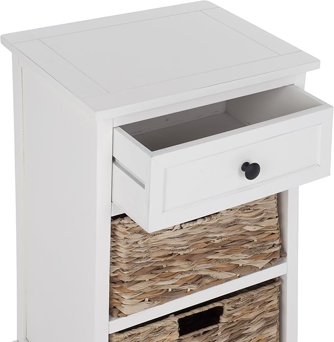 SAFAVIEH Home Collection Carrie Distressed Cream/ Natural Wicker 3-Drawer Storage Nightstand Side Table (Fully Assembled)