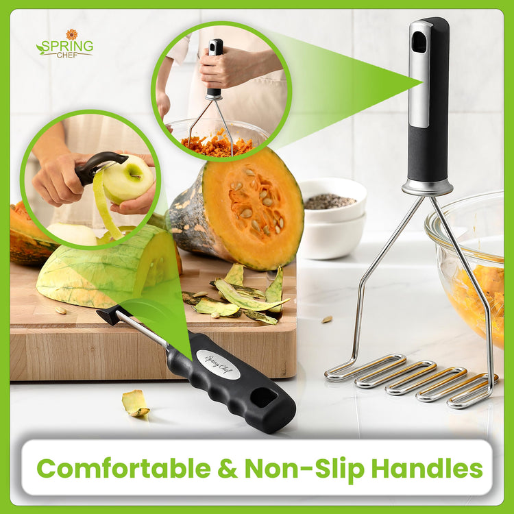 Stainless Steel Potato Masher & Durable Vegetable Peeler Set