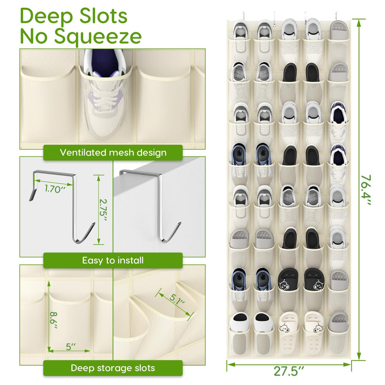 Over the Door Shoe Organizer with 40 Large Breathable Mesh Pockets