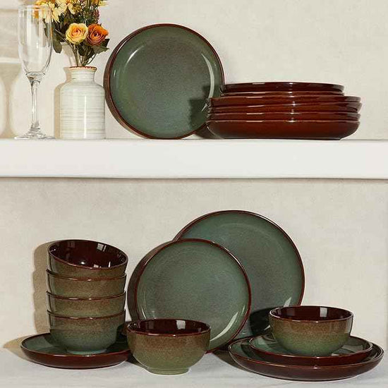 36 Piece Stoneware Dinnerware Sets, Ceramic Plates and Bowls Set, Microwave & Dishwasher Safe Kitchen Dish Set, Modern Dinner Salad Plates | Cereal Bowls for 12, Dishware Sets Sage Green
