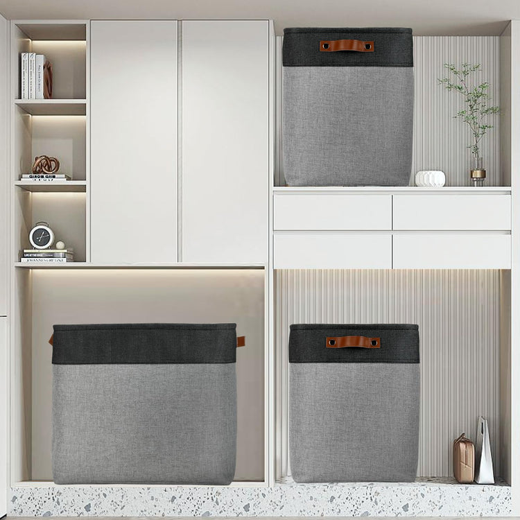 Grey Storage Baskets for Organizing 3 Pack Fabric Shelf Baskets for Gifts Empty Large Storage Organizer for Closet (3 Count)