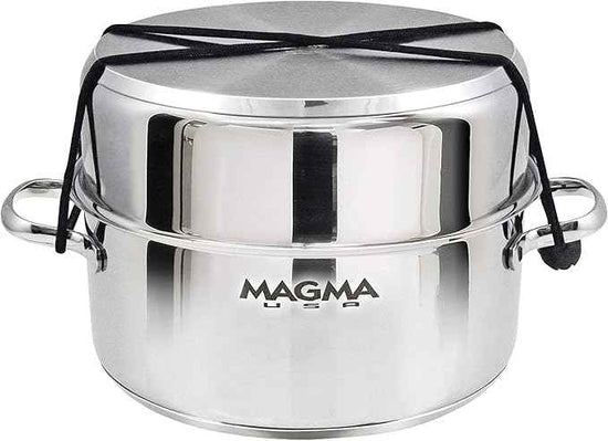 Magma 10 Piece Gourmet Nesting Stainless Steel Cookware Set with Ceramica Non-Stick, Induction Compatible, Oven Safe to 500°F - Suitable for All Stovetops, Removable Handles, Silver