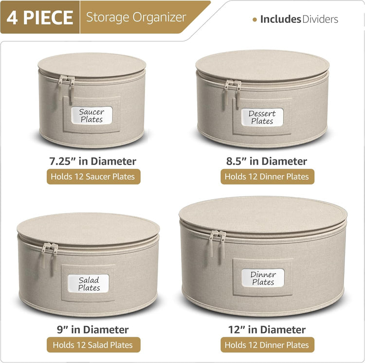 Sorbus China Storage Containers - Hard Shell Dish Storage Containers for Organizing, Moving Supplies, Party - 4 Stackable Plate Carrier Set for Dinnerware, Plate Organizer with Felt Plate Protector