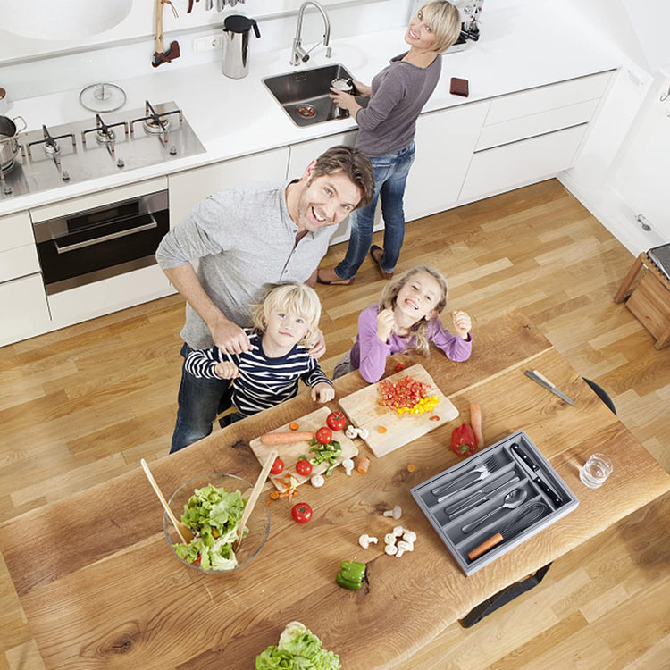 Expandable Bamboo Kitchen Drawer Organizer for Cutlery and Utensils