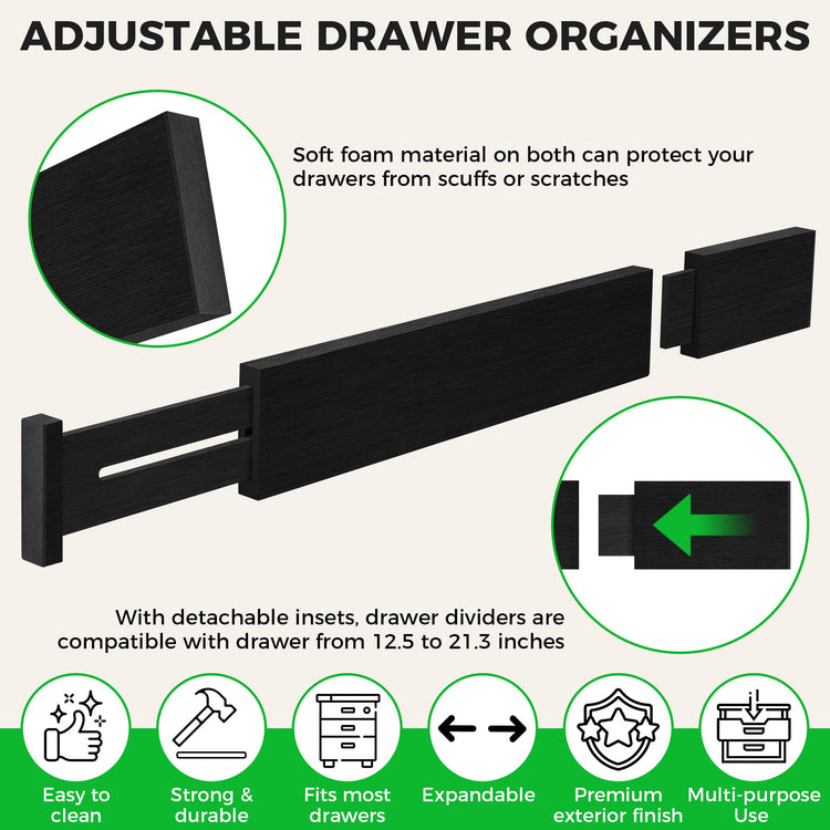 4 Pack Bamboo Drawer Dividers Organizer with Inserts 2.6'' High (4 Count)