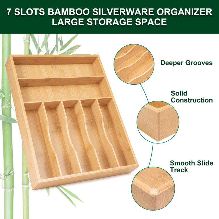 Utensil Organizer 13'' Silverware Drawer Organizer Cutlery Kitchen Bamboo