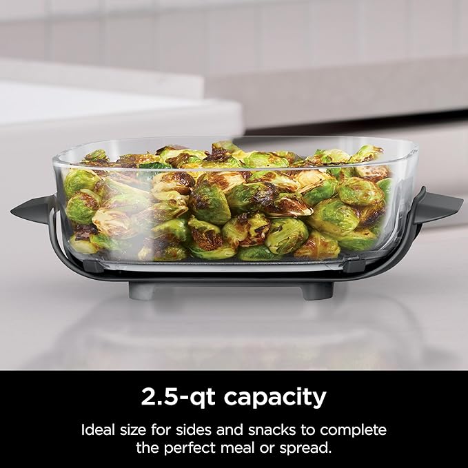 Ninja 2.5-QT CleanCrisp™ Glass Container with Storage lid, Compatible with Ninja Crispi Portable Cooking System, Microwave, Freezer & Dishwasher Safe, PFAS & PTFE Free Glass Cooking Surface, XSKSFNMED