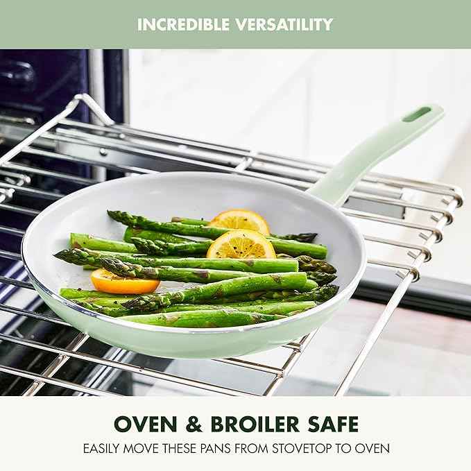 GreenPan Dover Healthy Ceramic Nonstick, 12 Piece Cookware Pots and Pans Set, PFAS-Free, Dishwasher Safe, Comfort Grip Handle, Pastel Green