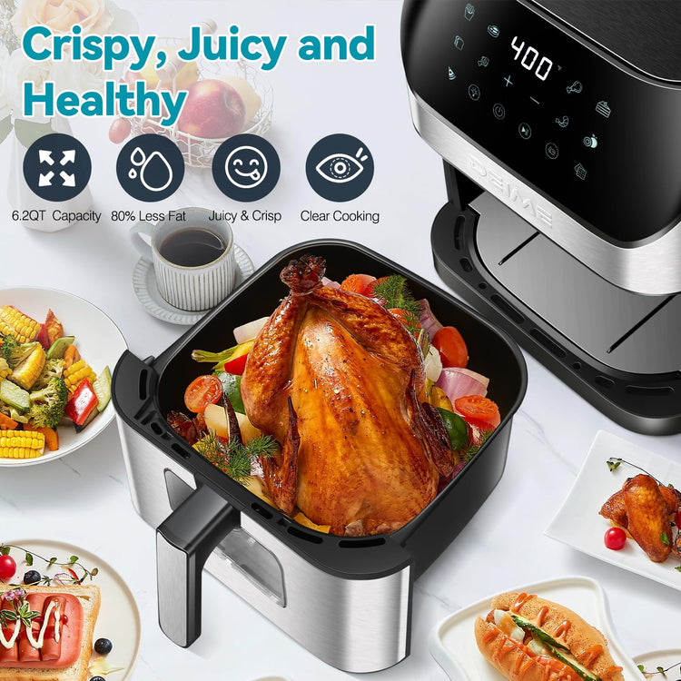 Air Fryer 6.2 QT Oilless 1500W Large Capacity Oven Air Fryers Healthy Cooker with 10 Preset