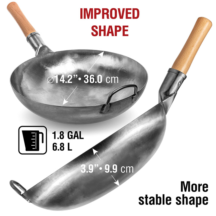 14” Silver Carbon Steel Wok with Round Bottom
