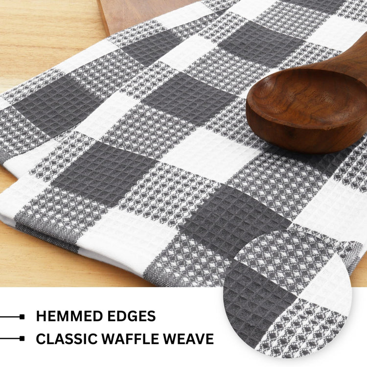 100% Cotton Waffle Weave Check Plaid Kitchen Towels