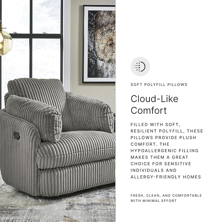 Signature Design by Ashley Tie-Breaker Swivel Glider Recliner, 2 Bolster Pillows, Hidden Storage, Fabric Upholstery, 41.38" W x 40.25" D x 39.75" H, Light Gray