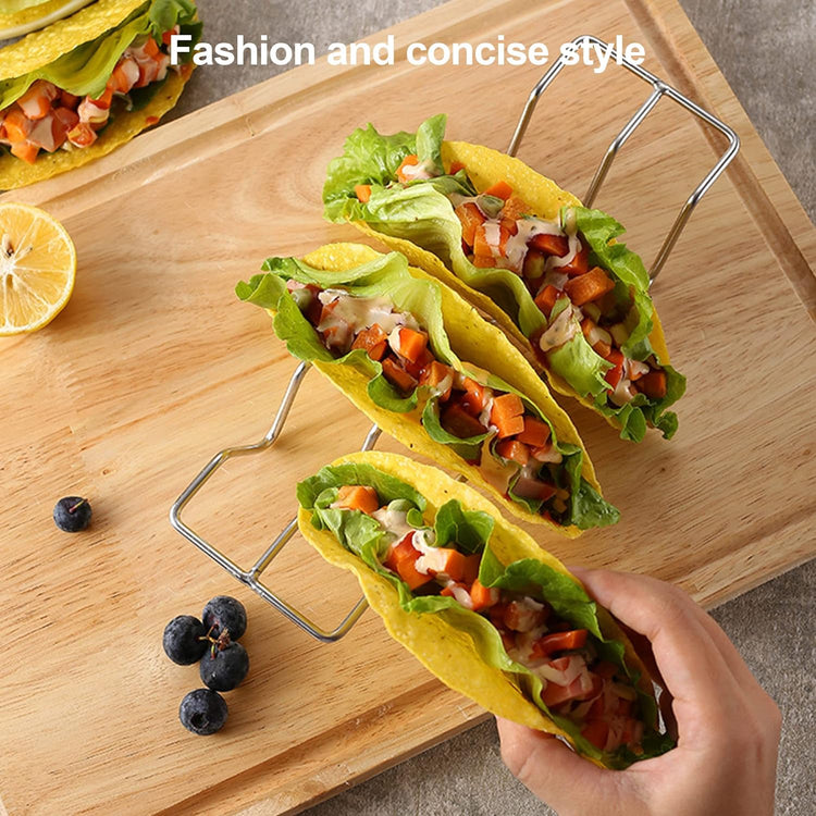 JIBOLAT Taco Holders set of 3,Stainless Steel Taco Shell Holder Stand,Taco Tray Plates for Taco Bar Gifts Accessories,Holds 4 Tacos Each,Oven Safe for Baking, Dishwa sher and Grill Safe