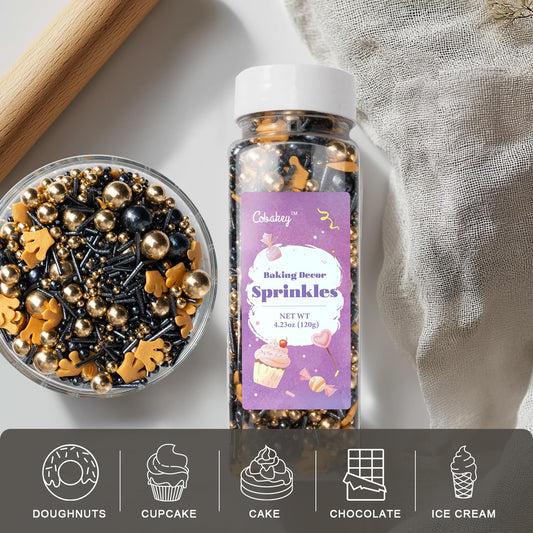 Royal Crown Black and Gold Sprinkles for Cake Decorating 4.23ounce (4.23 Ounce)