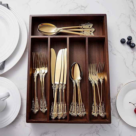 KEAWELL Luxury 45-Piece Flatware Set, 18/10 Stainless Steel Tableware, Service for 8, Antique Baroque Gold-Plated Silverware Set (Gold)