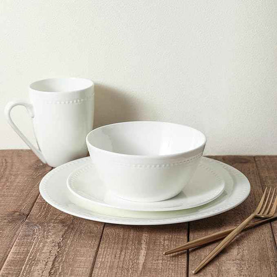 Stone lain Bone China Pinpoint Embossed 32 Piece Dinnerware Set, White