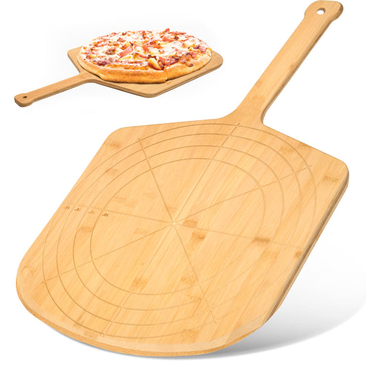 Wooden Pizza Peel 16 Inch Board with Engraved Sizes