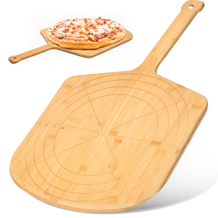 Wooden Pizza Peel 16 Inch Board with Engraved Sizes