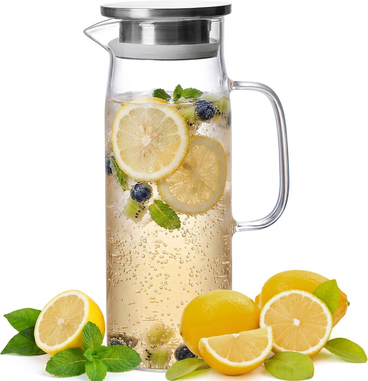 Glass Pitcher with Lid Glass Water Carafe with Handle