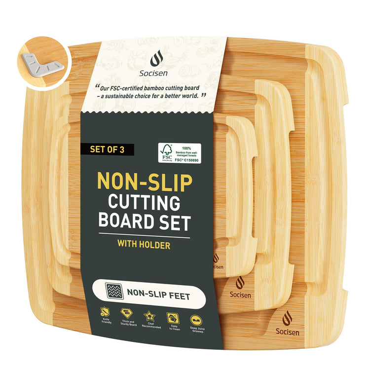3 packs Bamboo Cutting Board Set Non Slip Feet Over Sink For Kitchen Meal Prep & Serving Brides Her Wedding Day Bridal Shower Engaged Wed House Christmas Married Future Unique Cool Gifts (3 Count)