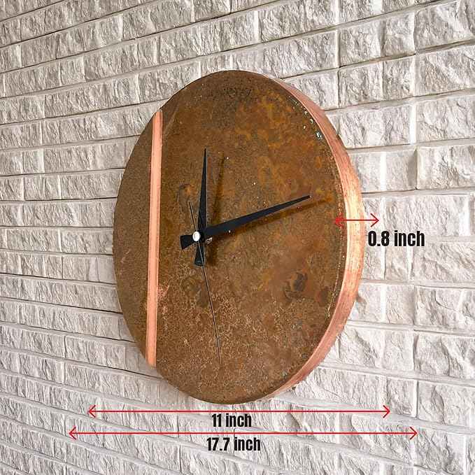Handmade Copper Wall Clock Artisan Touch in Every Piece - Tree of Time Wall Decor Copper Clock for Living Room, Office, Kitchen & Bedroom (Rusty Line, 17.7)