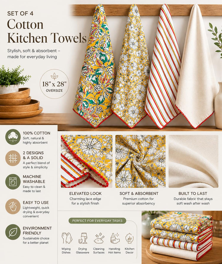 Printed Cotton Kitchen Towels (4 Count)