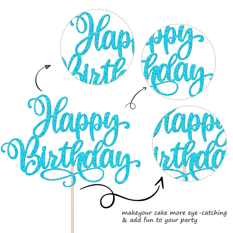 1 PCS Happy Birthday Cake Topper Glitter Cake Pick for Celebrating Anniversary Party Cake Decorations Supplies Lake Blue