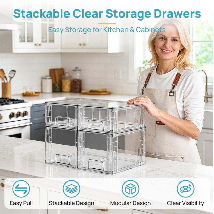 Clear Stackable Storage Drawers (4 Count)