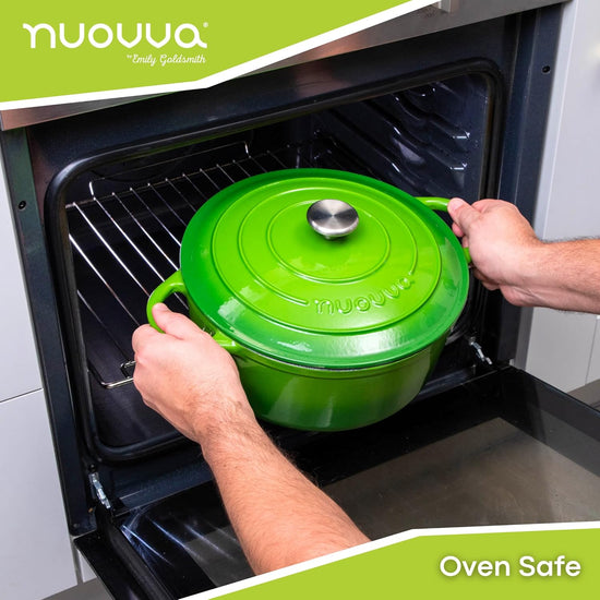 Cast Iron Dutch Oven with Lid – Non-Stick Ovenproof Enamelled Casserole Pot – Sturdy Dutch Oven Cookware – Green, 7.3-Quart, 30cm – by Nuovva - Nestoria