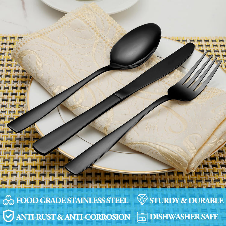30 Pcs Black Silverware Set (30 Count)