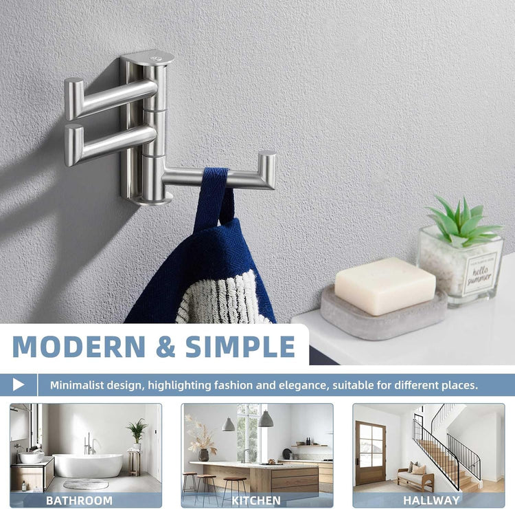 Suyar Bathroom Towel Hook 3 Arms, SUS 304 Stainless Steel Swivel Coat Robe Holder, Towel Hanger Wall Mounted, Brushed Nickel