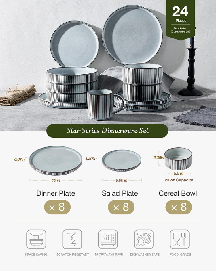 Star Stoneware Dinnerware Sets for 8 (24 Count)