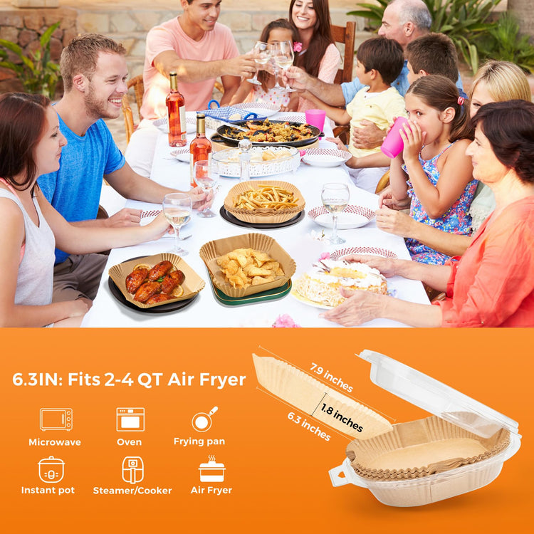 6.3" Square Air Fryer Liners Disposable 200Pcs for 2 (200 Count)