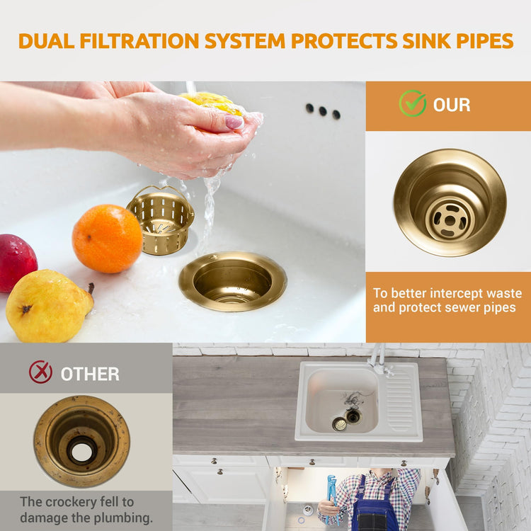 Kitchen Sink Drain Assembly with Removable Deep Basket Strainer