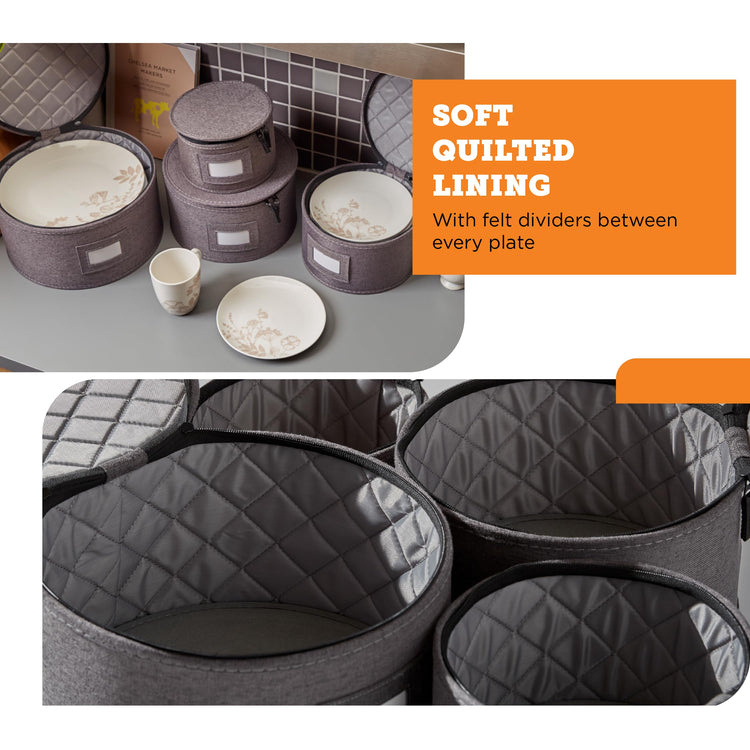 4 Piece Quilted China Plate Storage Set