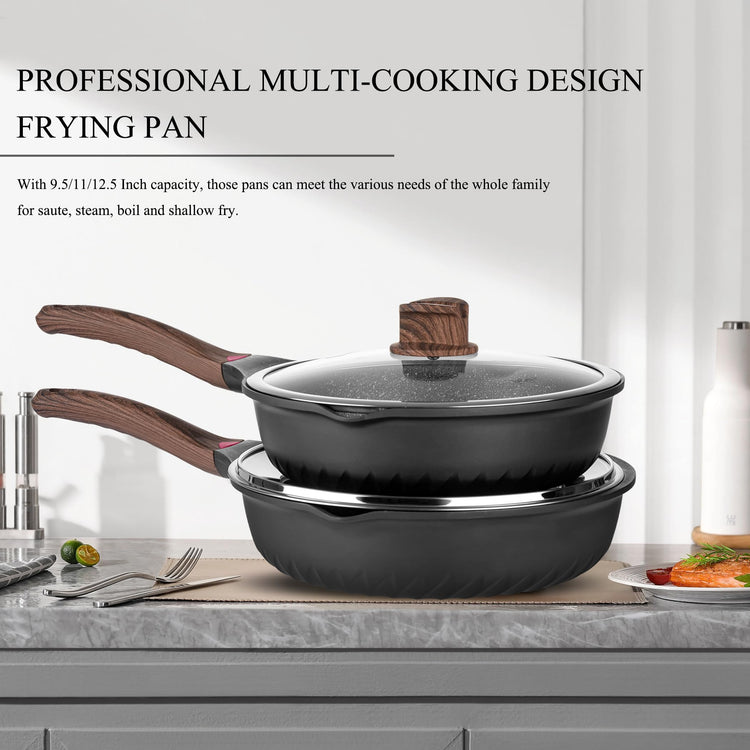 12PCS Nonstick Deep Frying Pan with Lid Cookware Set