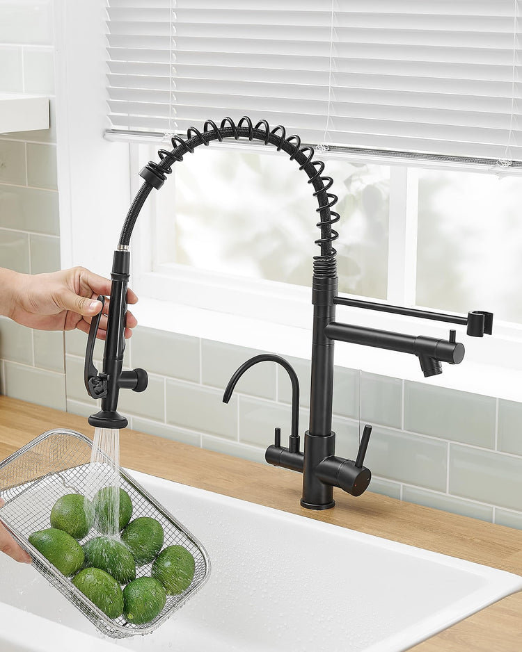 3 in 1 Kitchen Sink Faucet with Drinking Water Faucet Matte Black