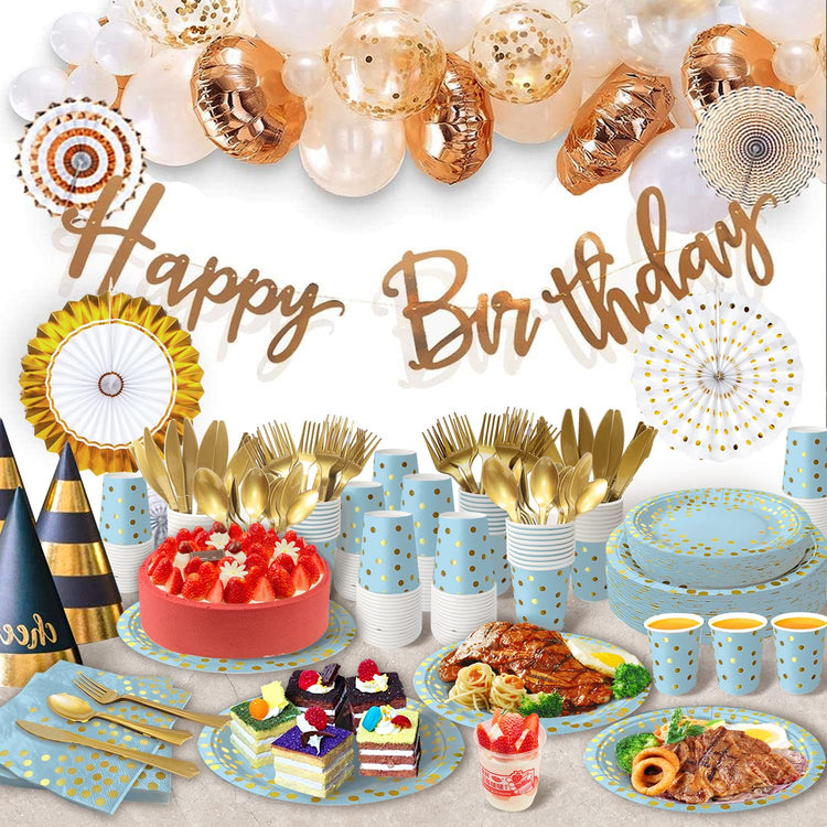 Blue Gold Paper Plates Set (175 Count)