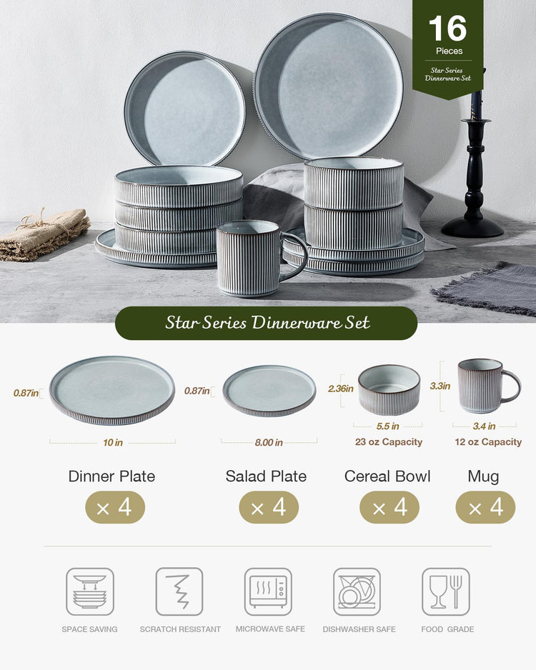 Star Dinnerware Sets with Mugs (16 Count)