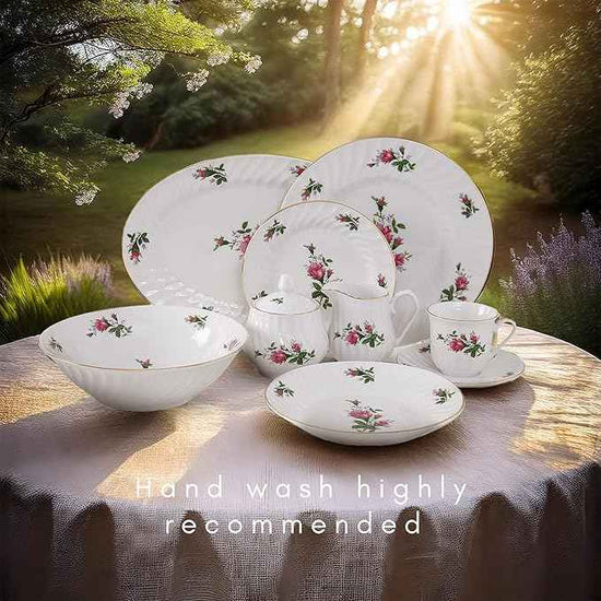 Lynns Paradise 45-Piece Vintage Rose Dinnerware Set, 24K Gold Trim | Embossed Swirl Floral Plates & Bowls | Apartment Essentials | Home Kitchen Dinner Accessories