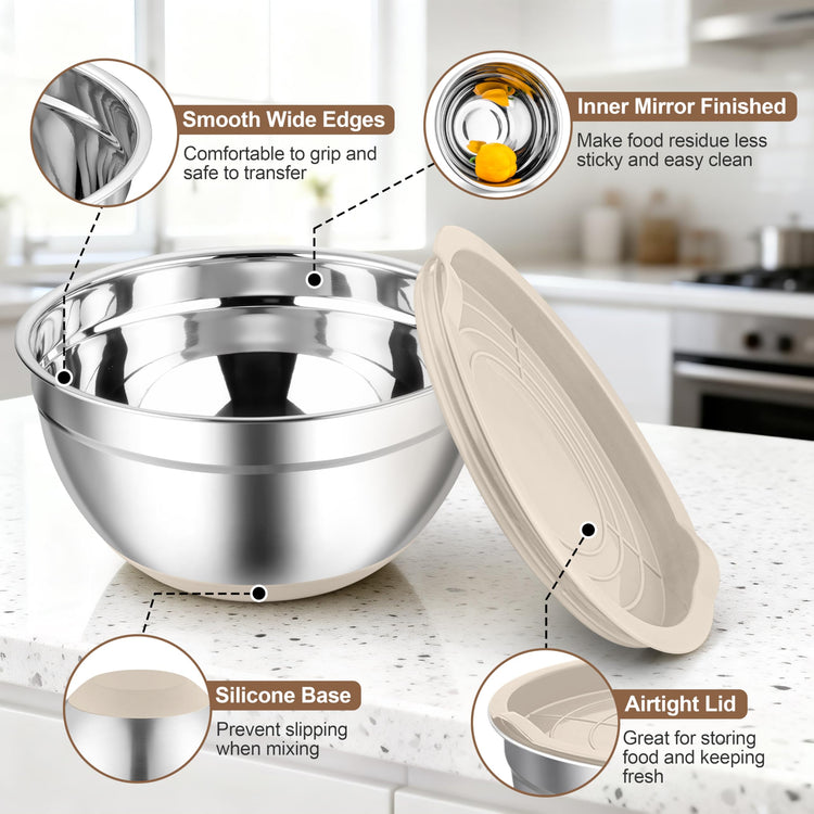 Mixing Bowls Stainless Steel Salad Bowls with Lids (6 Count)