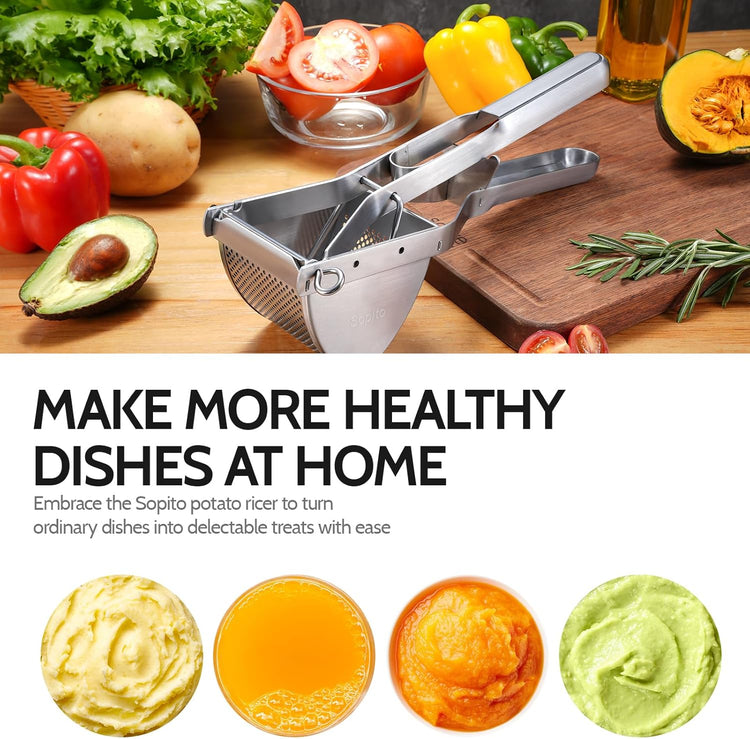 Potato Ricer, Sopito Stainless Steel Potato Masher for Commercial and Home Use