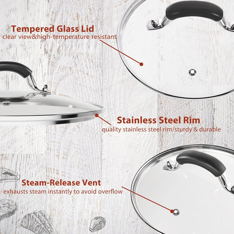 8 Inch Tempered Glass Lid Compatible with 8" Lodge Cast Iron Skillet and 2 Quart Serving Pots