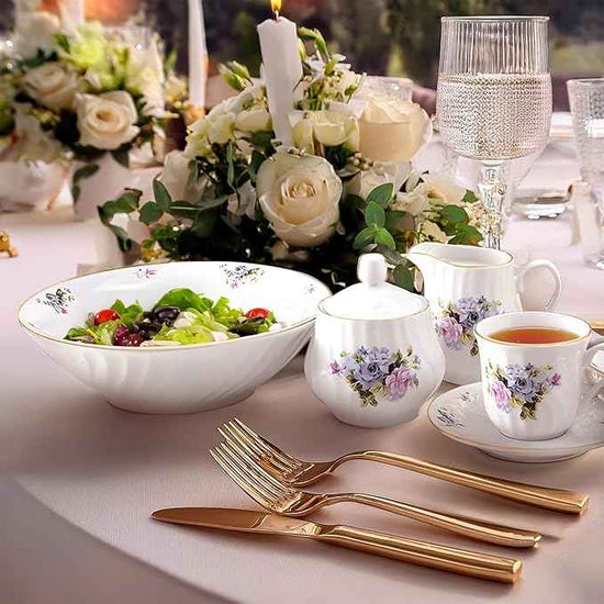 Lynns Paradise 45-Piece Serafina Dinnerware Set, 24K Gold Trim Embossed Swirl Floral Plates & Bowls Apartment Essentials Home Kitchen Dinner Accessories