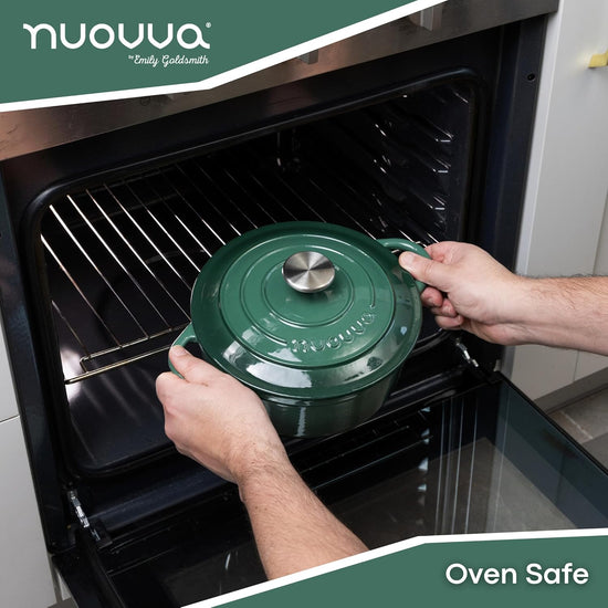 Cast Iron Dutch Oven with Lid – Non-Stick Ovenproof Enamelled Casserole Pot – Sturdy Dutch Oven Cookware – Dark Green, 5-Quart, 24cm – by Nuovva - Nestoria