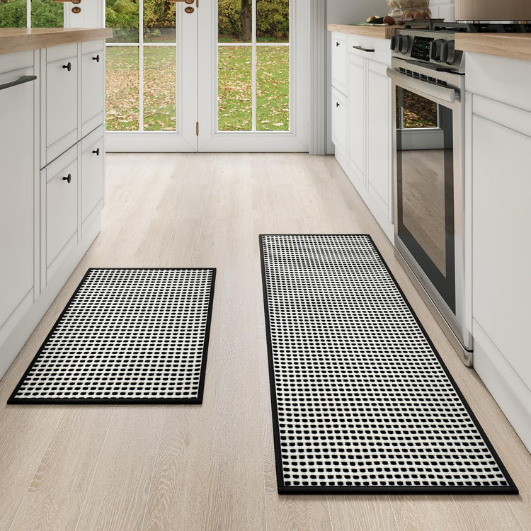 Kitchen Mat Kitchen Rugs Sets of 2 PCS Non Slip Black 17"x30"+17"x47" (2622 sq in Count)