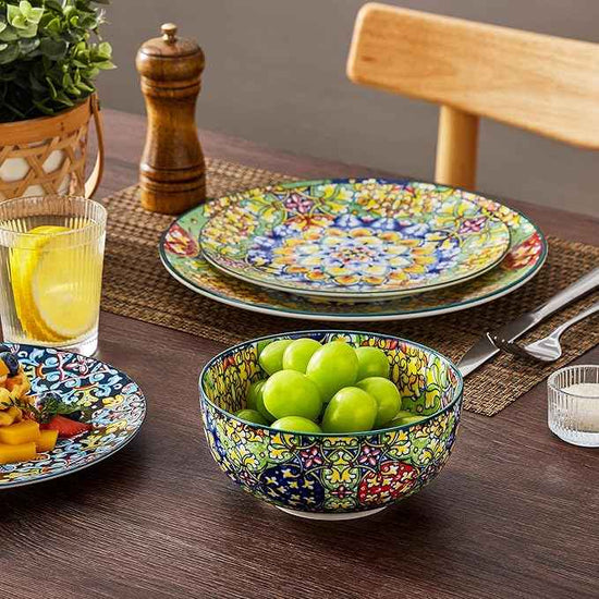 vancasso 18 Pieces Dinnerware Sets, Plates and Bowls Set, Porcelain Dishes Set for 6, Microwave and Dishwasher Safe, Scratch Resistant, Bohemian Style Dining Ware Service for 6, Series SIMI