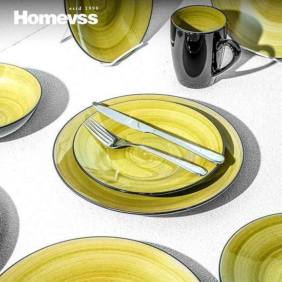 Stoneware Sonoma 16pc Dinnerware Set, Black + Speckled Spin Wash Green