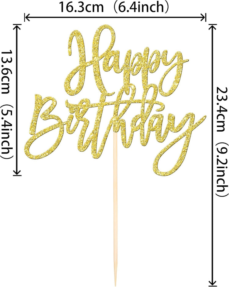 ZHUOWEISM 1 PCS Gold Happy Birthday & Anniversary Cake Topper